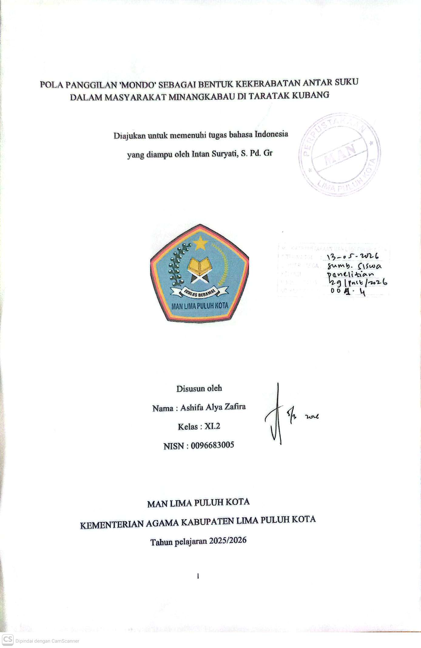 pola Panggilan Mondo Sebagai Bentuk Kekerabatan  Antar Suku Dalam MasyarakaT Minang Kabau di Taratak Kubang